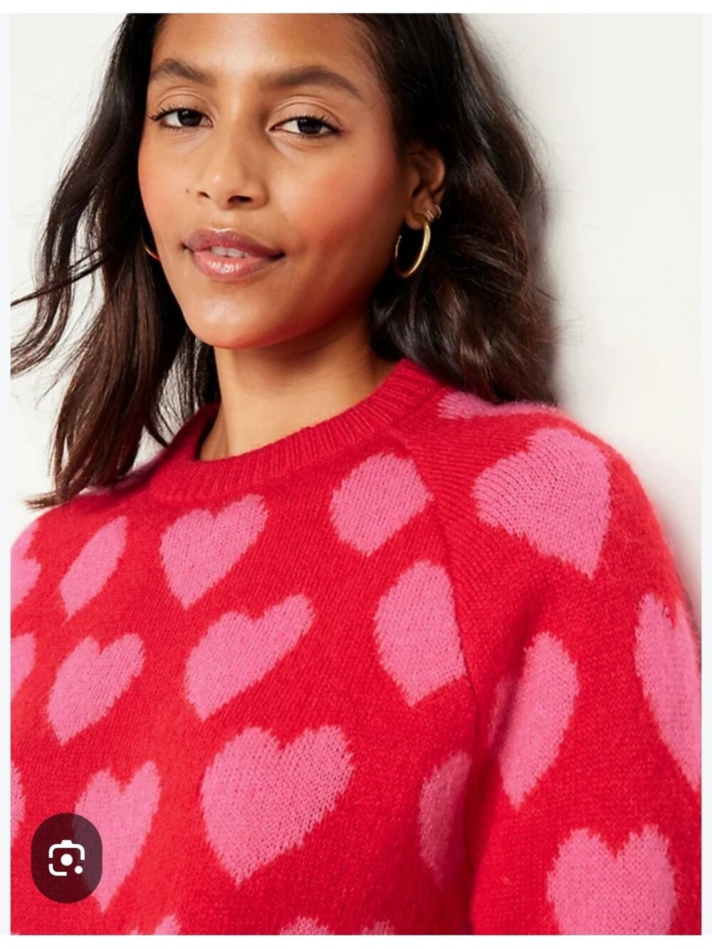 Old Navy Cropped Crewneck Sweater Red with Pink Hearts- Small